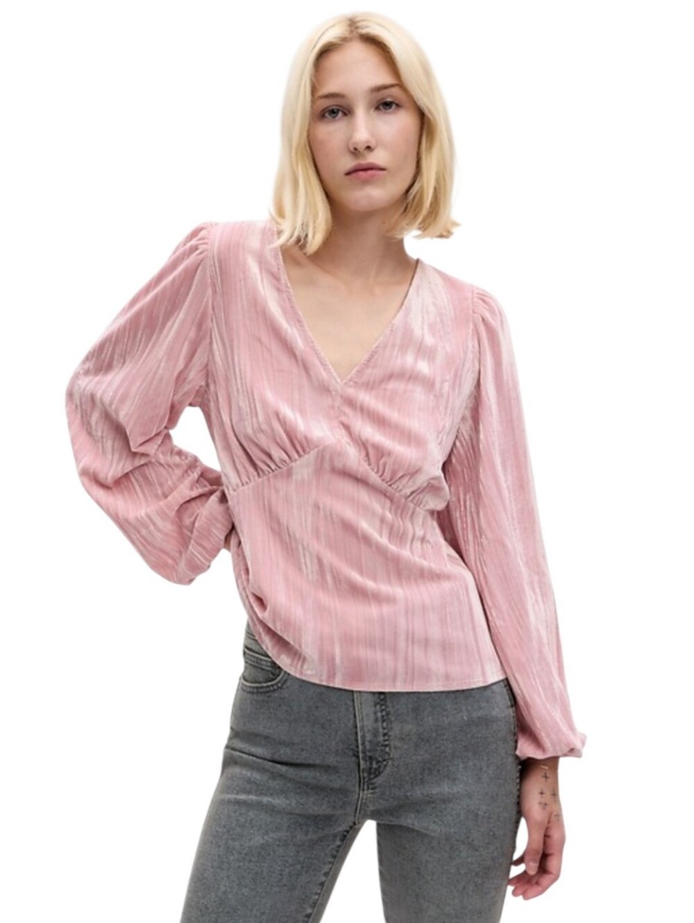 Gap Velvet Balloon Sleeve Rose Pink Long Sleeve Top L